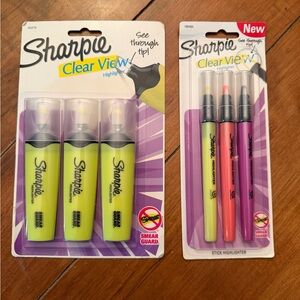 Sharpie Clear View Highlighters Lot – 6 Total (Tank + Stick) Smear Guard